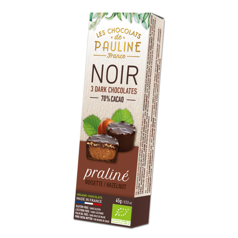 LES CHOCOLATS DE PAULINE HAZELNUT PRALINE BITES COATED WITH 70% COCOA DARK CHOCOLATE - Produktbild