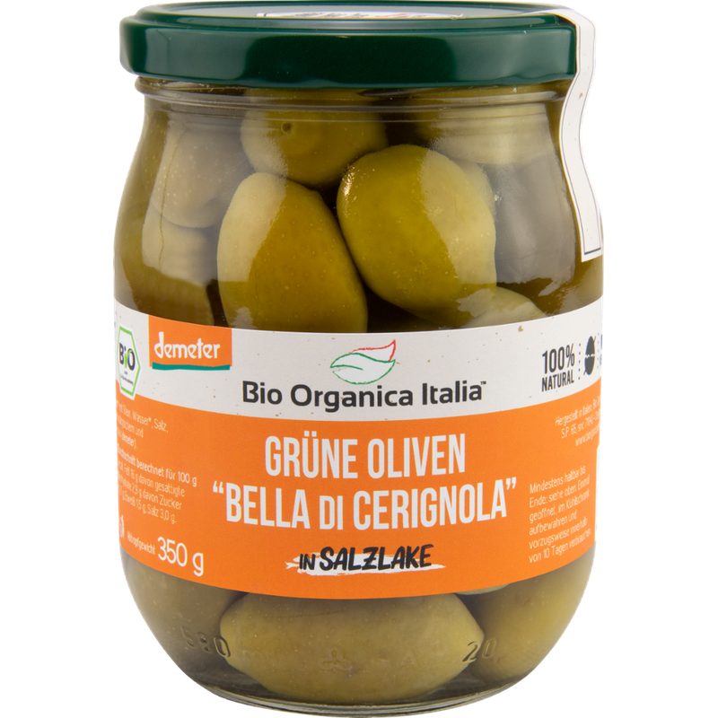 Bio Organica Italia Bio Organica Italia "Bella di Cerignola" grüne OLIVEN in Salzlake DEMETER 550 g - Produktbild