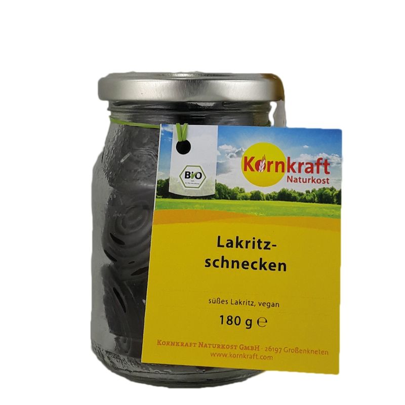 Kornkraft Süße Lakritzschnecke, vegan 180 g Pfandglas - Produktbild
