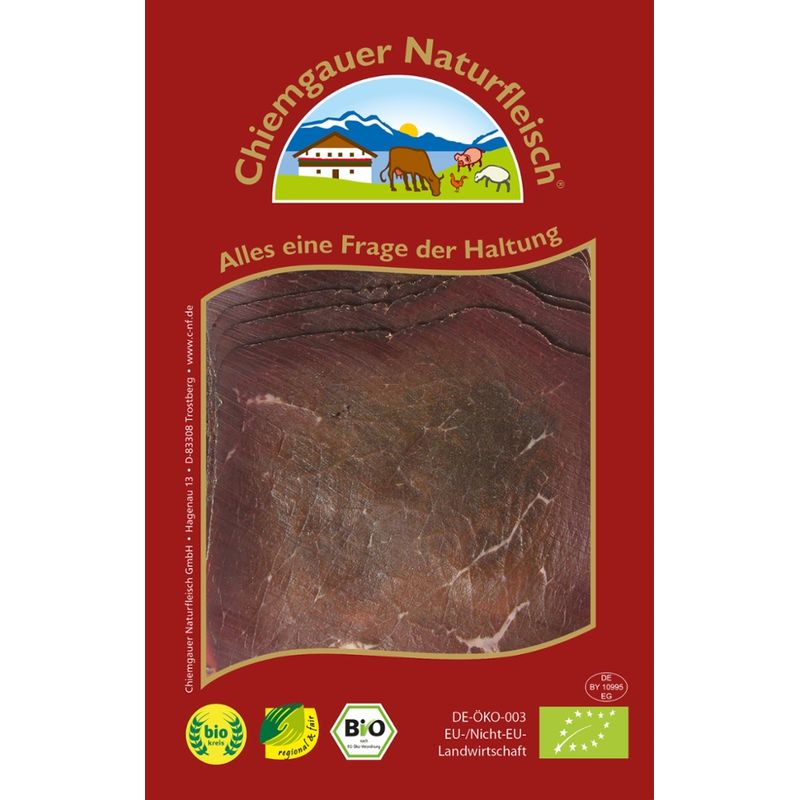 Chiemgauer Naturfleisch Edel-Rinderschinken "Bündner Art", luftgetrocknet, geschn. 60 g, SB, kbA - Produktbild