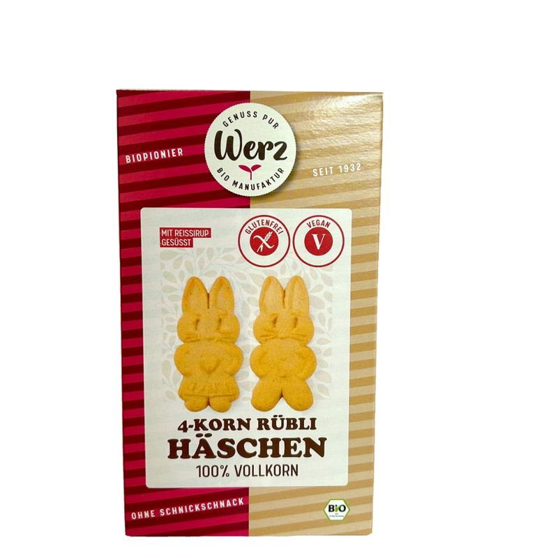 Naturkornmühle Werz 4-Korn Rübli Häschen, Vollkornkekse, glutenfrei - Produktbild