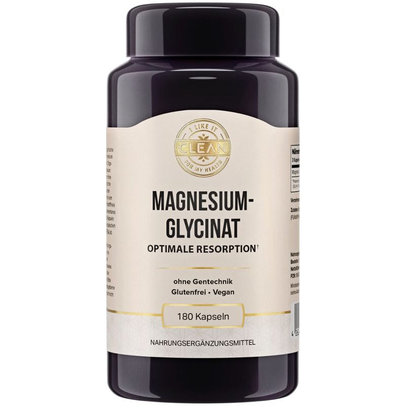 I LIKE IT CLEAN FOR MY HEALTH Magnesiumbisglycinat - 125 mg elementares Magnesium pro Kapsel - 180 Kapseln - vegan, laborgeprüft, ohne Zusatzstoffe, hochdosiert - in Deutschland produziert - I-like-it-Clean® - - Produktbild