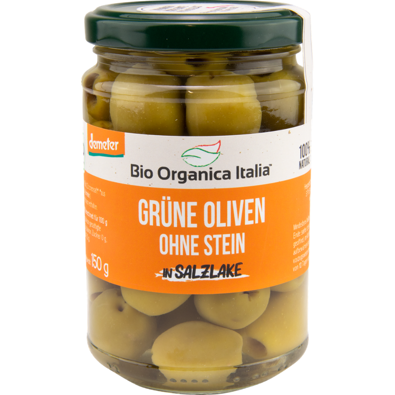 Bio Organica Italia Bio Organica Italia Grüne OLIVEN ohne Stein in Salzlake DEMETER 280 g - Produktbild