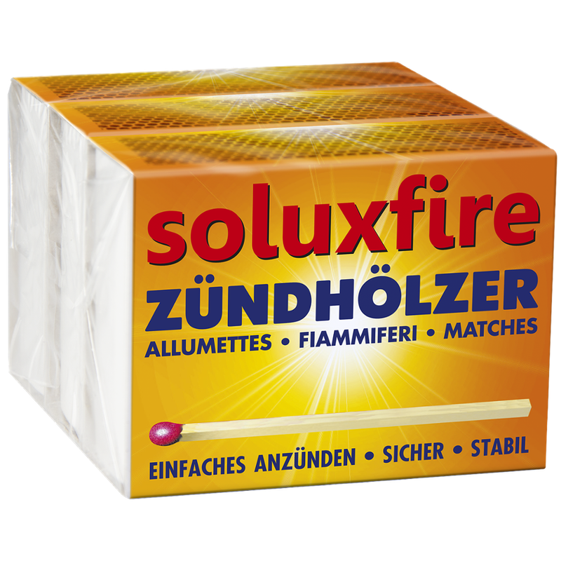 soluxfire  soluxfire Zündhölzer 3 er Würfel - 3 x 100 Stück - 55 mm - FSC zertifiziert - Europäische Produktion in Schweden - Sicherheitszündhölzer - kein Funkenflug - kein Nachglimmen - kein Selbstentzünden - sehr stabil - Espenholz - Produktbild