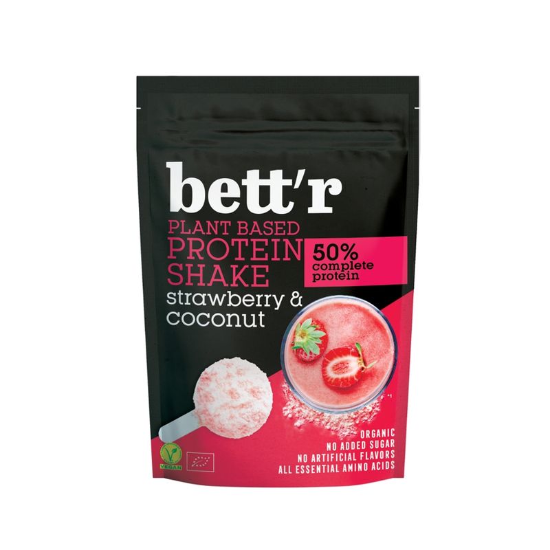 Bett'r Bettr`r  Protein Shake Strawberry and Coconut 450g, vegan, glutenfrei - Produktbild