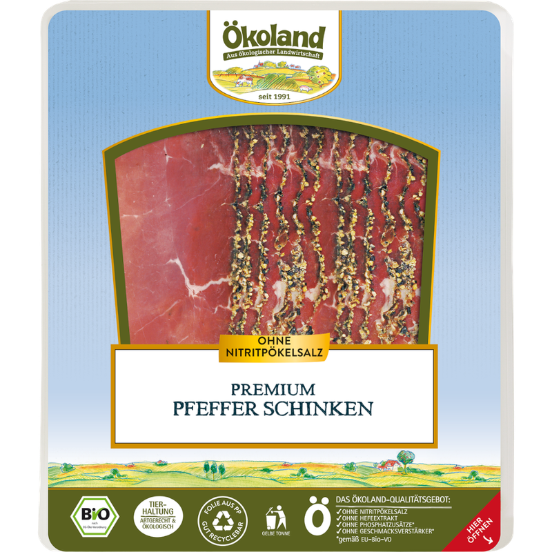 ÖKOLAND Premium Pfefferschinken luftgetrocknet, über 4 Monate gereift - Produktbild