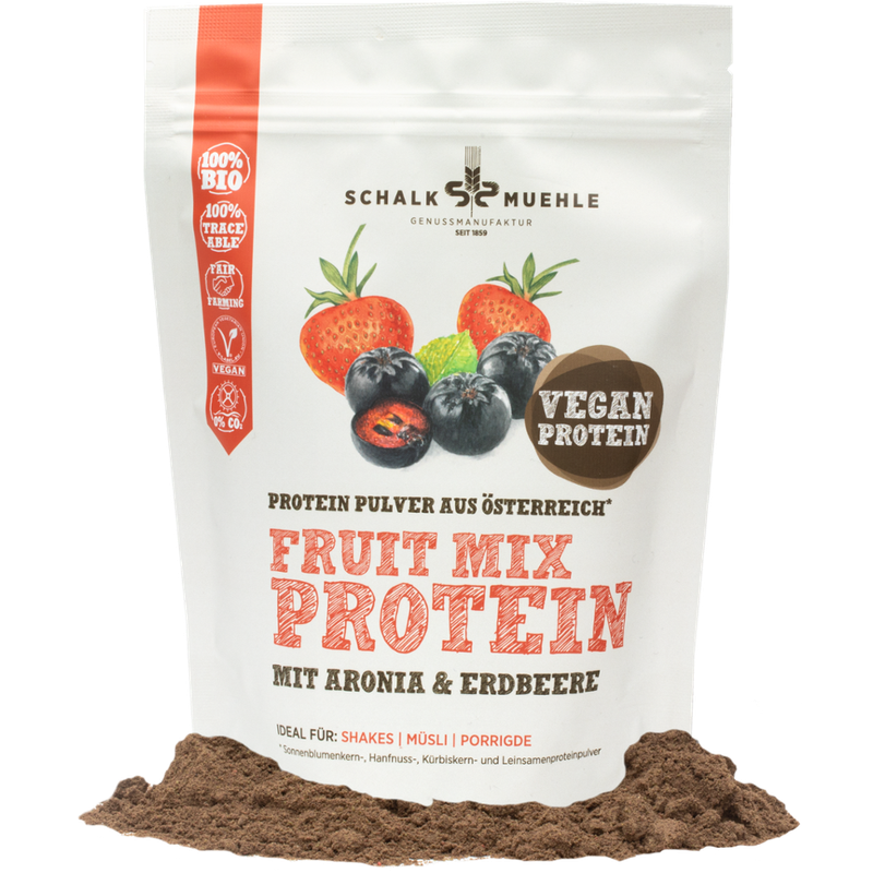 Schalk Mühle 210 g Bio Protein Pulver Mix mit Aronia und Erdbeer Pulver - Produktbild