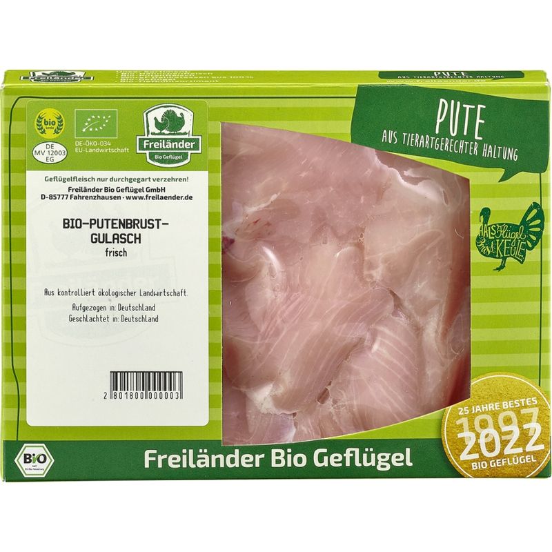 Freiländer Bio Geflügel Bio Putenbrustgulasch, frisch, Bio, 300g, vac. 3er Gebinde - Produktbild