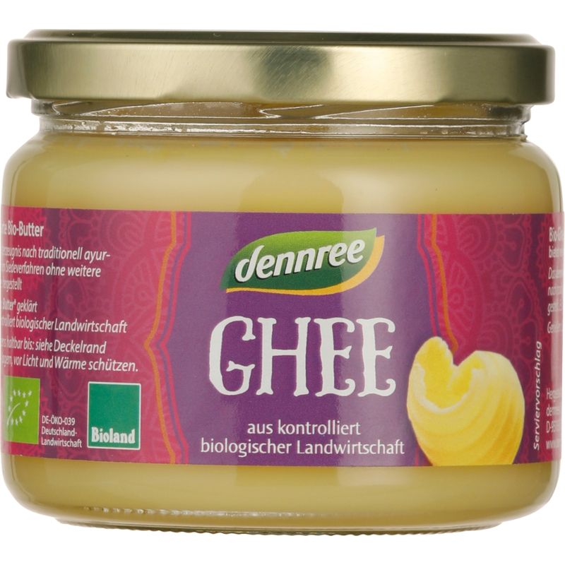 dennree Ghee, Milchfetterzeugnis nach traditionell ayurvedischem Siedeverfahren ohne weitere Zusätze hergestellt - Produktbild