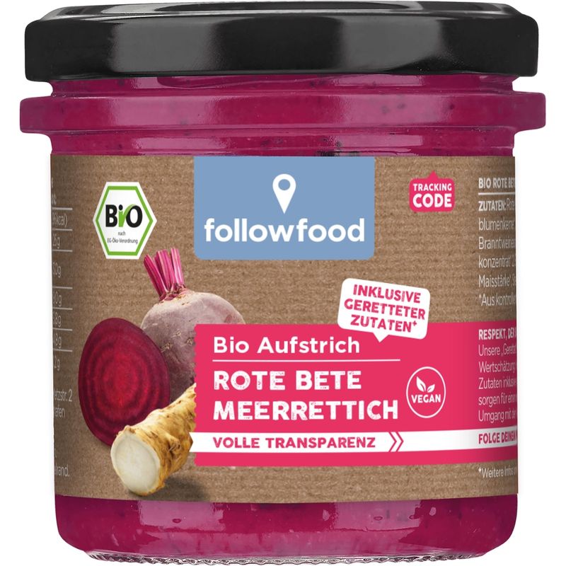 followfood Bio Rote Bete Aufstrich mit Meerrettich vegan - Produktbild