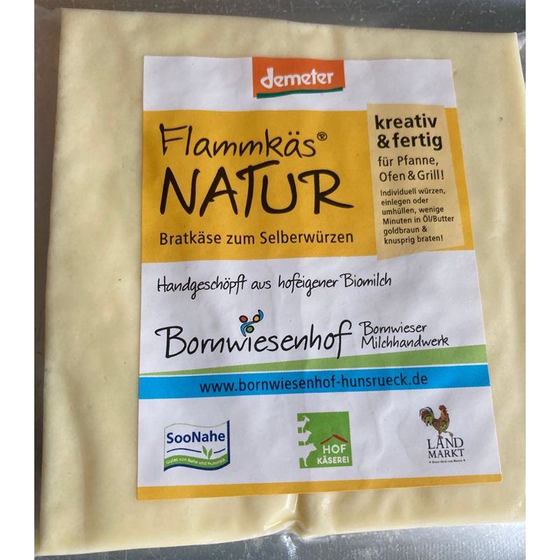 Bornwieser Milchhandwerk Flammkäs Natur, Bratkäse zum Selberwürzen, für Pfanne, Ofen, Grill, individuell würzen und wenige Minuten in Öl oder Butter goldbraun und knusprig braten... - Produktbild