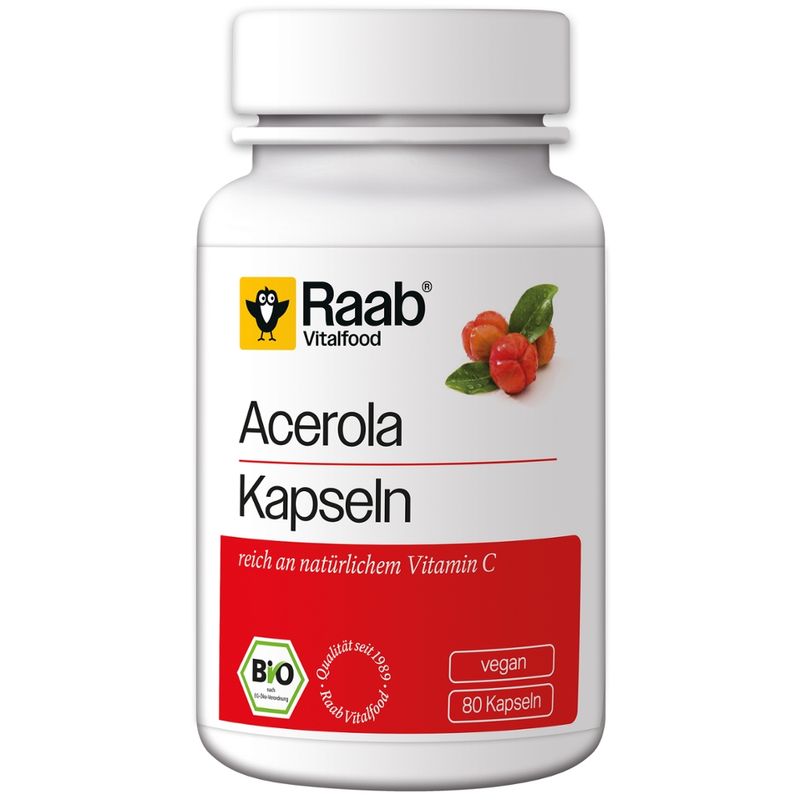 Raab Vitalfood Bio Acerola Kapseln, á 500mg, 80 Stück - Produktbild