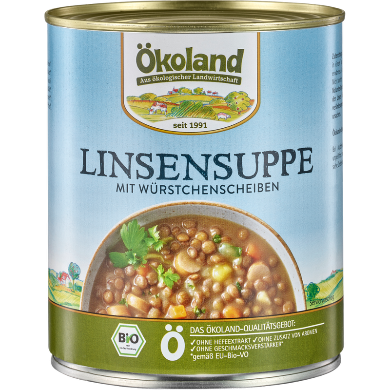 ÖKOLAND Linsensuppe mit Würstchenscheiben - Produktbild