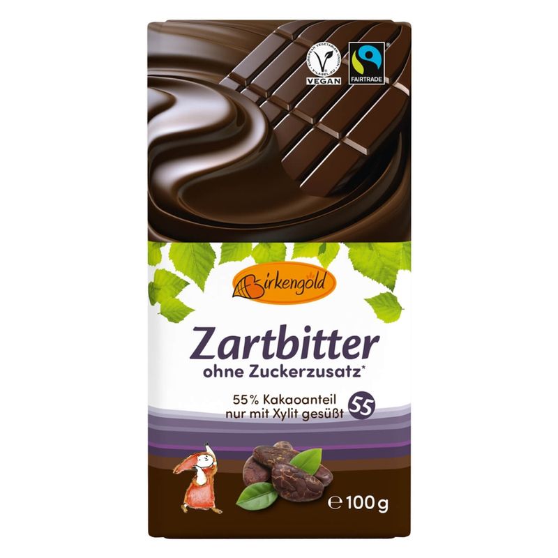 Birkengold Birkengold Zartbitter Schokolade, 55% Kakaogehalt, ohne Zuckerzusatz - Produktbild