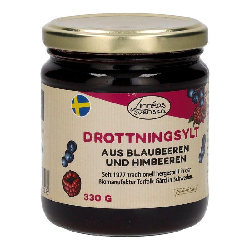 Linnéas Svenska Drottningsylt,  Fruchtaufstrich aus Blaubeeren & Himbeeren, kbA - Produktbild