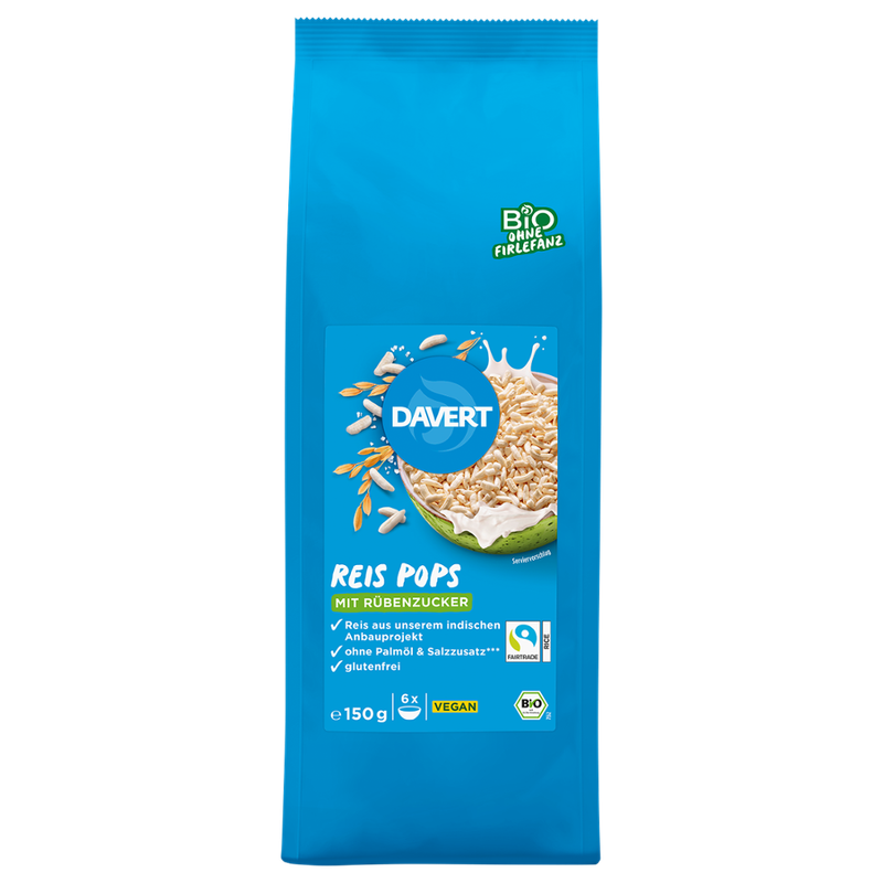 Davert Reis Pops mit Rübenzucker glutenfrei Fairtrade 150g - Produktbild