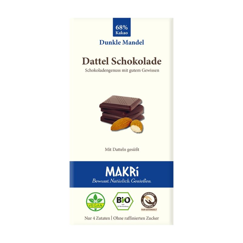 Makri Bio Dattel Schokolade - Dunkle Mandel 68% - Produktbild