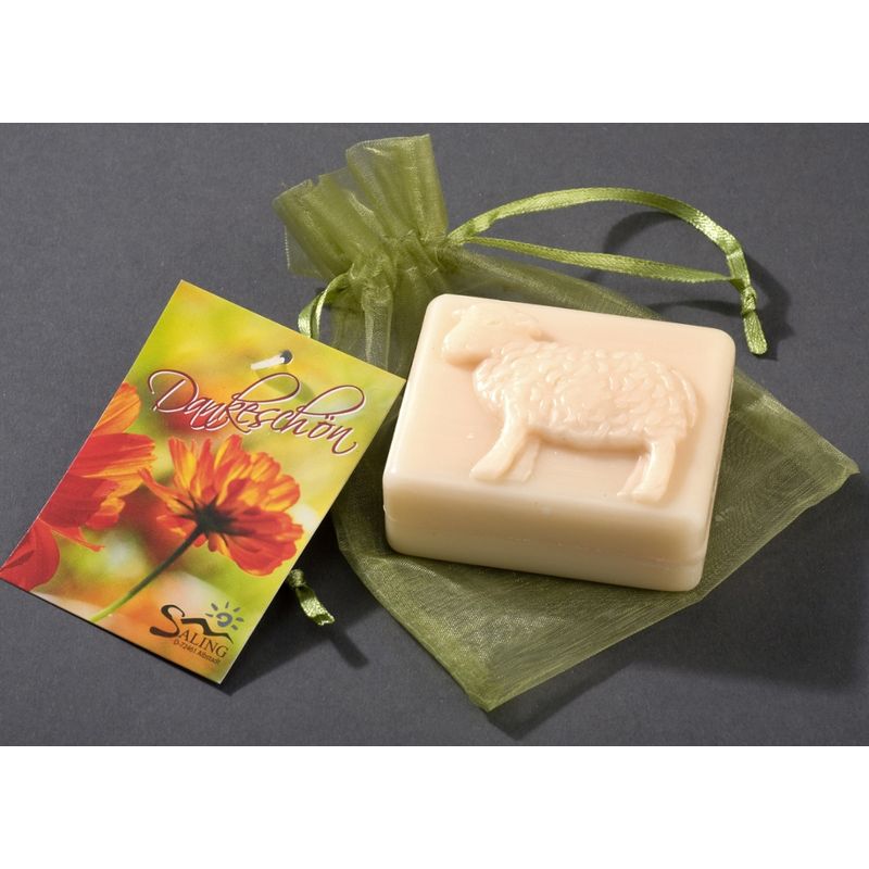 Saling Schafmilchseife "Dankeschön" Form Lamm eckig im Organza, cosmos organic zertifiziert - Produktbild
