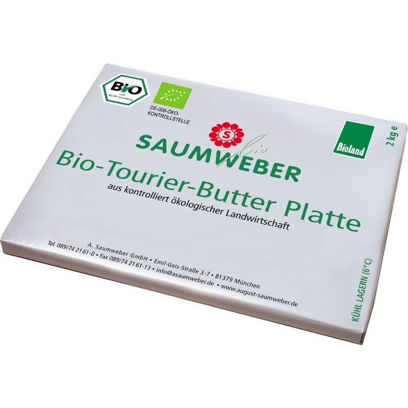 Saumweber Bio Bio-Tourier-Butter Platte 2 kg 10 kg Karton Bioland DE-ÖKO-006 Herkunft: EU-Landwirtschaft - Produktbild