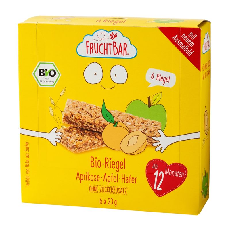 FruchtBar  FruchtBar - Bio-Frucht- und Getreide Riegel Aprikose, Apfel, Hafer - Produktbild