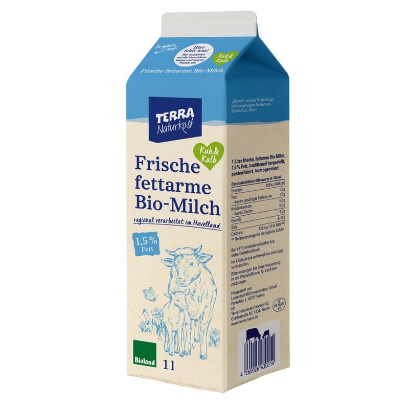 Terra Naturkost Handels KG Fettarme Bio Milch 1,5% Fett - Produktbild