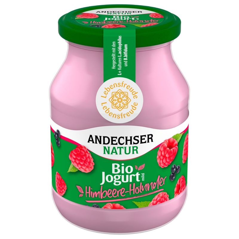 Andechser Natur Bio-Jogurt Himbeere Holunder 3,8% - Produktbild