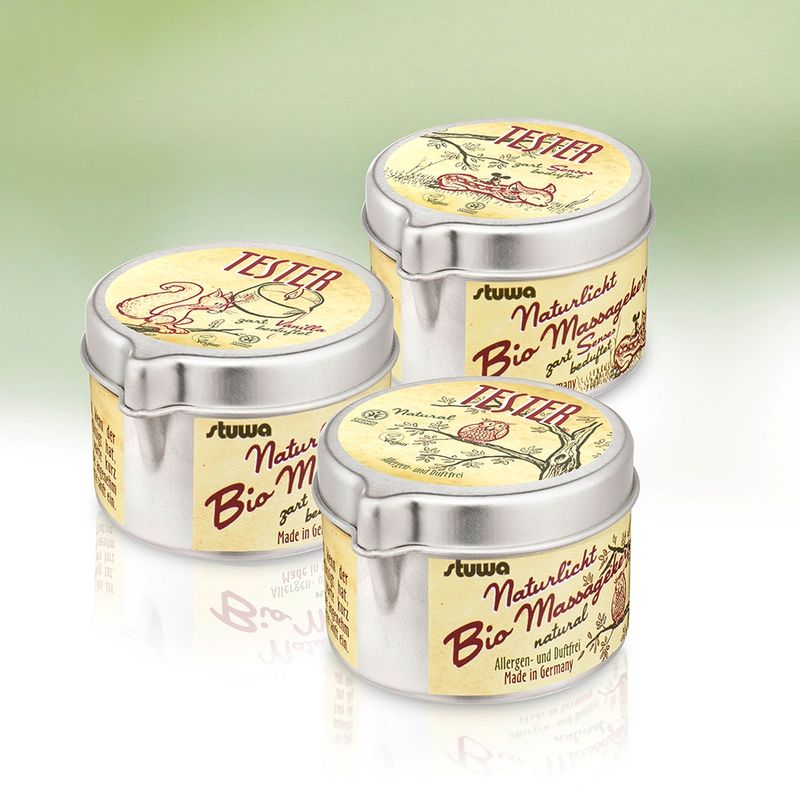 stuwa Naturlicht BIO Massagekerze Metalldose mit Ausgießer 50 ml Duftfrei Natural BDIH Cosmos Organic / Vegan   TESTER - Produktbild