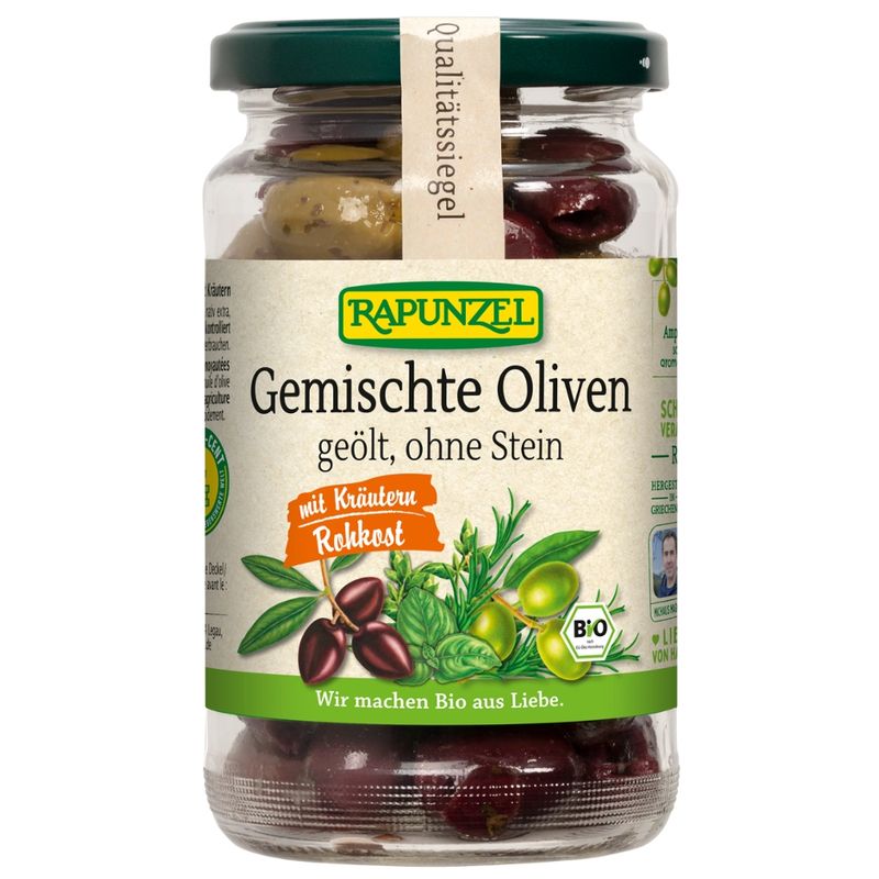 Rapunzel Oliven gemischt mit Kräutern, ohne Stein geölt - Produktbild