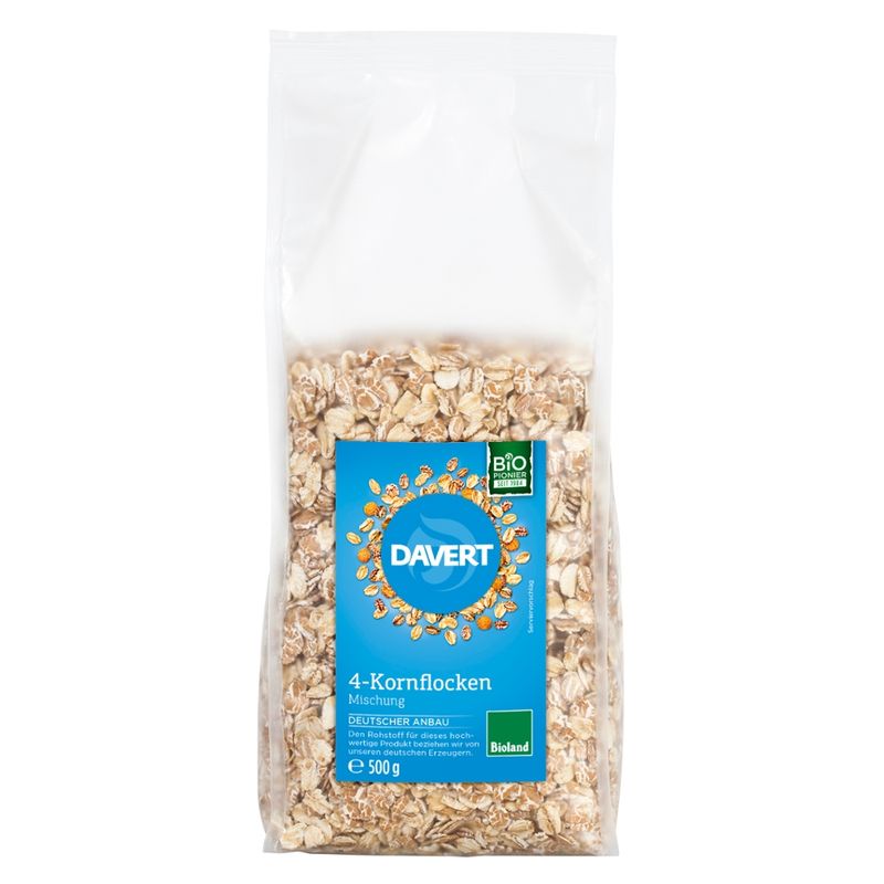 Davert 4-Korn-Flocken Bioland, 500g - Produktbild