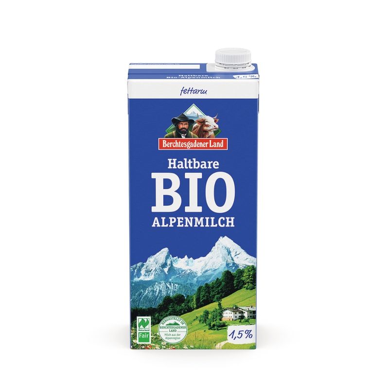 Berchtesgadener Land Bio Haltbare Bio-Alpenmilch 1,5% Fett NL-Fair - Produktbild