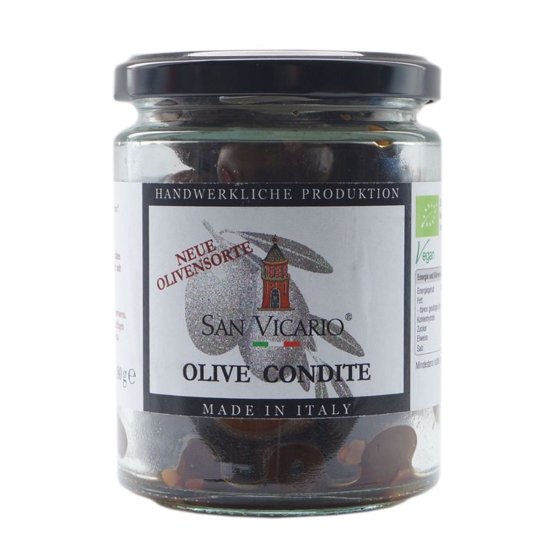 San Vicario San Vicario Oliven condite mit Knoblauch und Peperoncini - Produktbild