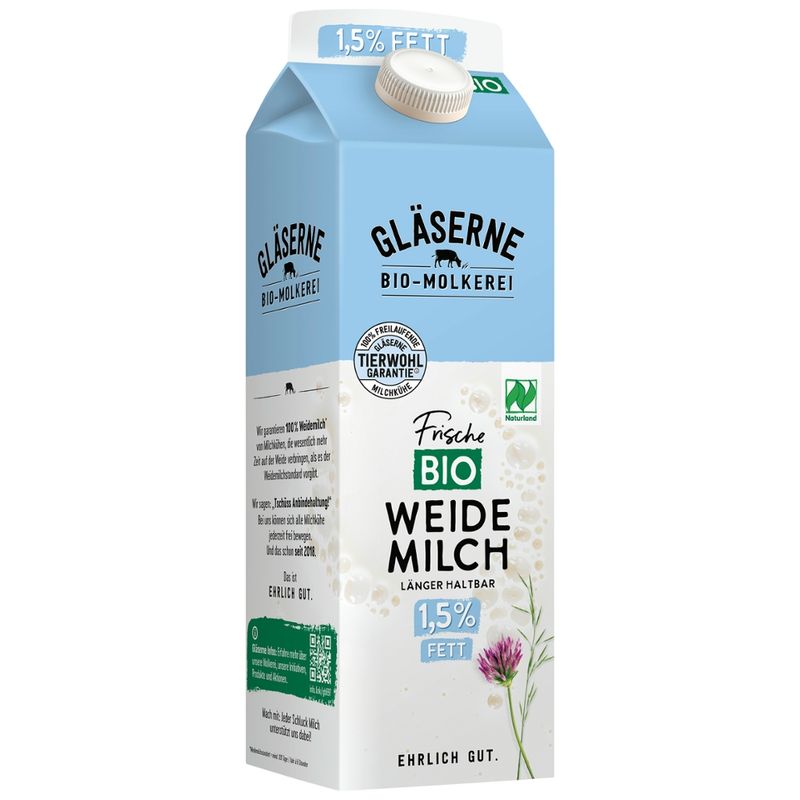 Gläserne Molkerei GM Bio ESL Weidemilch 1,5% Fett 1l - Produktbild