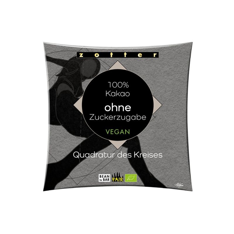 Zotter Schokolade Quadratur des Kreises- 100% Kakao ohne Zuckerzugabe VEGAN - Produktbild