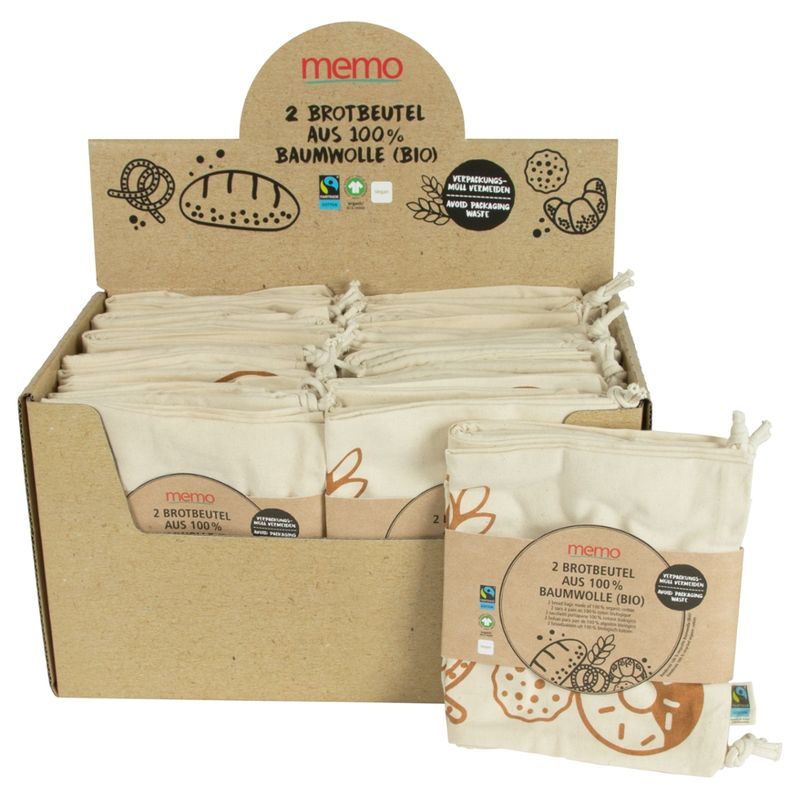 memo 24 Pack à 2 Stk. memo Bio-Brotbeutel im Display - Produktbild