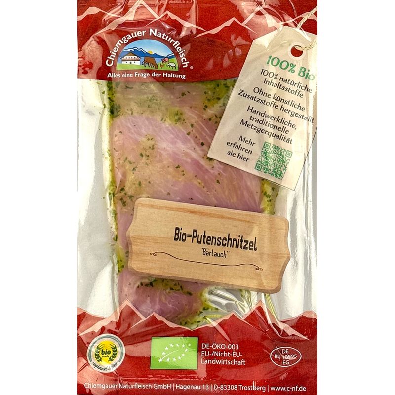 Chiemgauer Naturfleisch Bio-Putenschnitzel in Bärlauchmarinade, ca. 330g, 2 Stück, SB, kbA - Produktbild