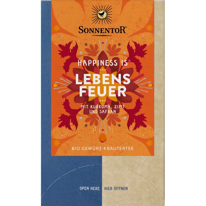 Sonnentor Lebensfeuer Tee Happiness is®, Doppelkammerbeutel - Produktbild