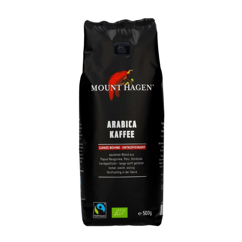 Mount Hagen Röstkaffee ganze Bohne, entkoffeiniert 500g - Produktbild