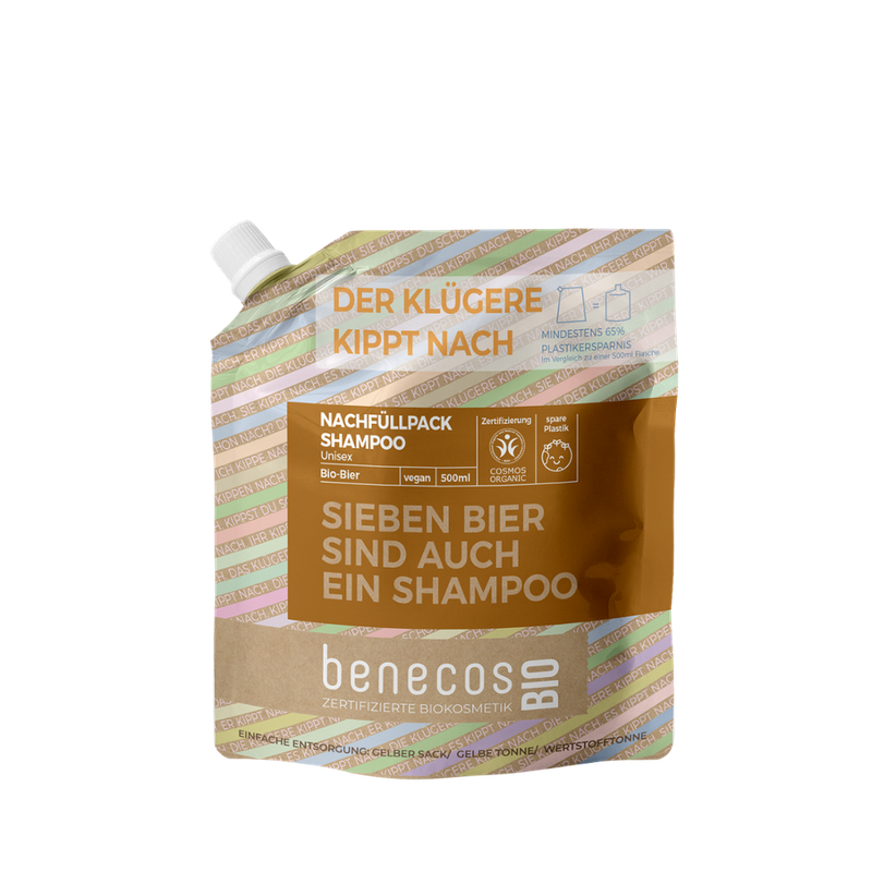 benecos benecosBIO Nachfüllbeutel 500 ml Shampoo Unisex BIO-Bier - SIEBEN BIER SIND AUCH EIN SHAMPOO - Produktbild