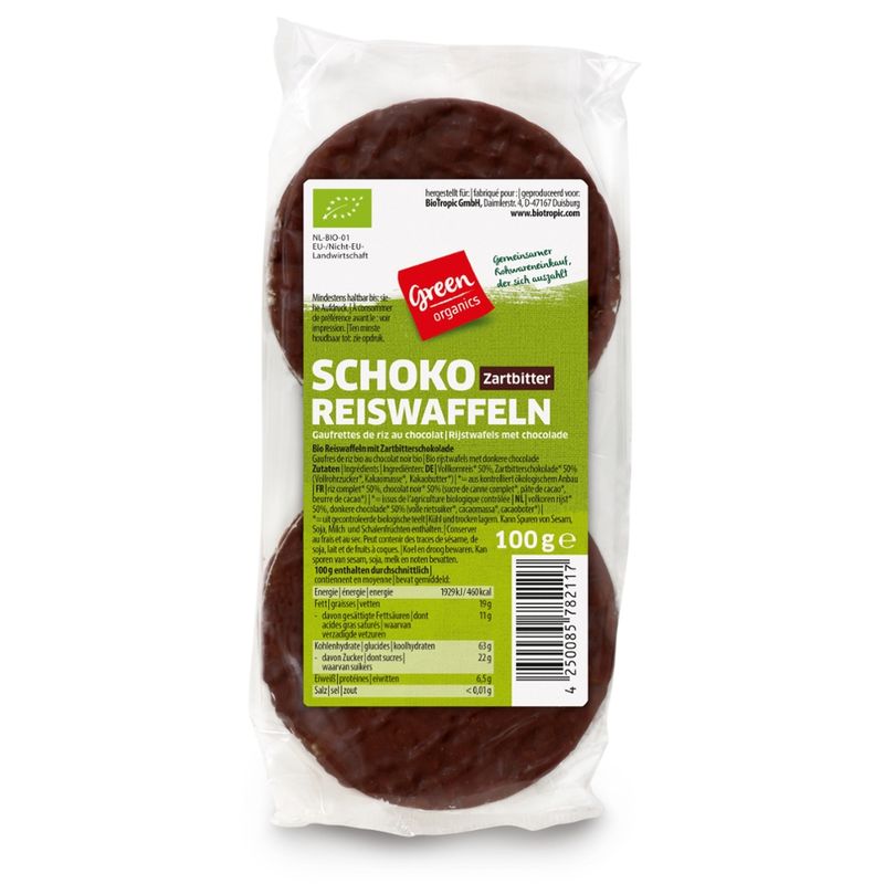 greenorganics Schoko Reiswaffeln Zartbitter - Produktbild
