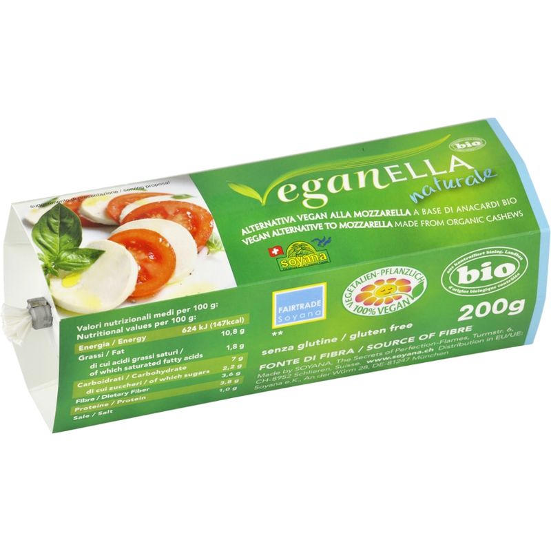 Soyana Veganella Natur  - pflanzliche Alternative zu Mozzarella auf der Basis von BioCashewnüssen - Produktbild