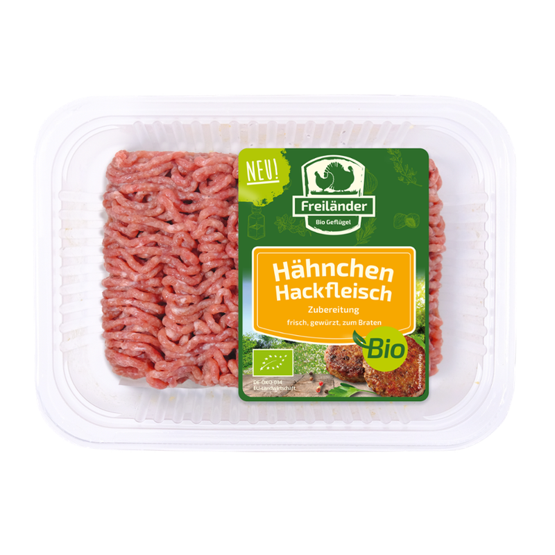 Freiländer Bio Geflügel Hähnchen-Hackfleischzubereitung, gewürzt, zum Braten, 250 g MAP, frisch - Produktbild