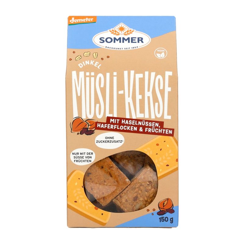 Sommer Demeter Dinkel Müsli-Kekse mit Haselnüssen,vegan - Produktbild