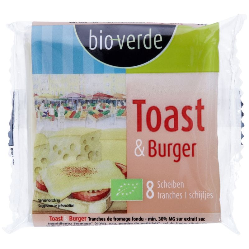 bio-verde Toast & Burger Schmelzkäsescheiben 30% Fett i.Tr. (8 Scheiben) 150 g - Produktbild
