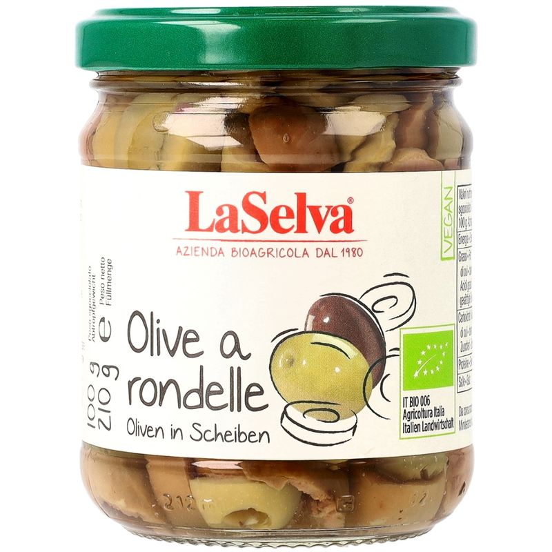 LaSelva Oliven a rondelle - grüne und dunkle Oliven in Scheiben - Produktbild