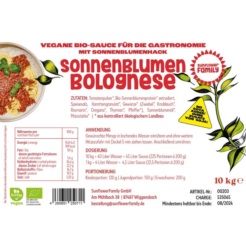 SunflowerFamily Vegane Sauce Bolognese BIO - Produktbild