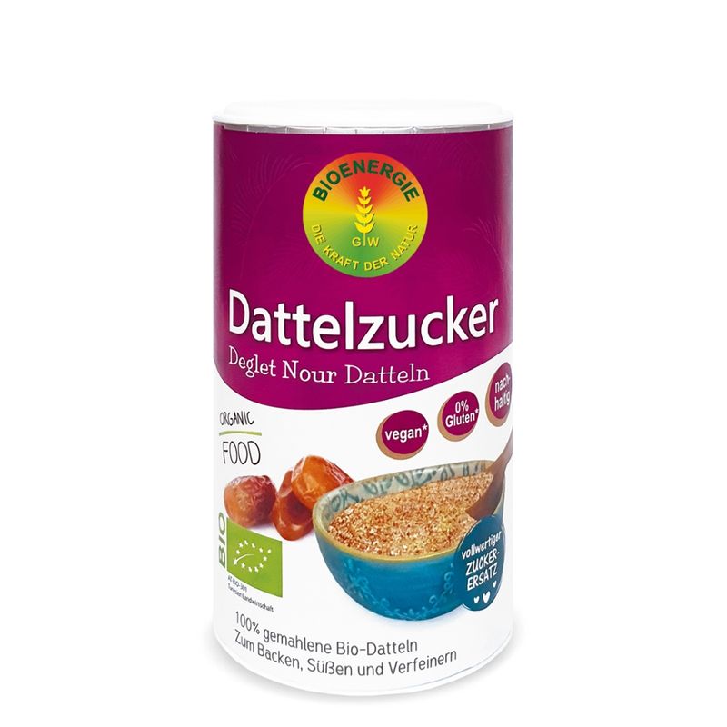 BIOENERGIE Bio DATTELZUCKER, aus 100% gemahlenen Bio-Datteln, vollwertiger Zuckerersatz, enthält von Natur aus Kalium - Produktbild