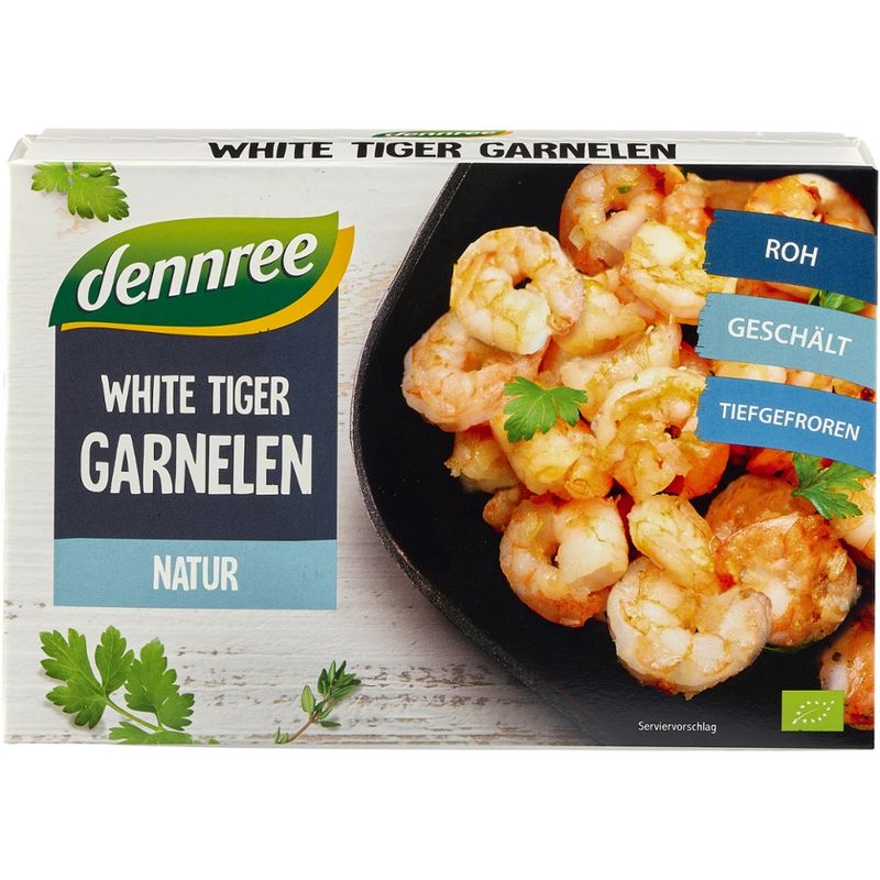 dennree White Tiger Garnelen roh, geschält, ohne Kopf und ohne Schale - Produktbild