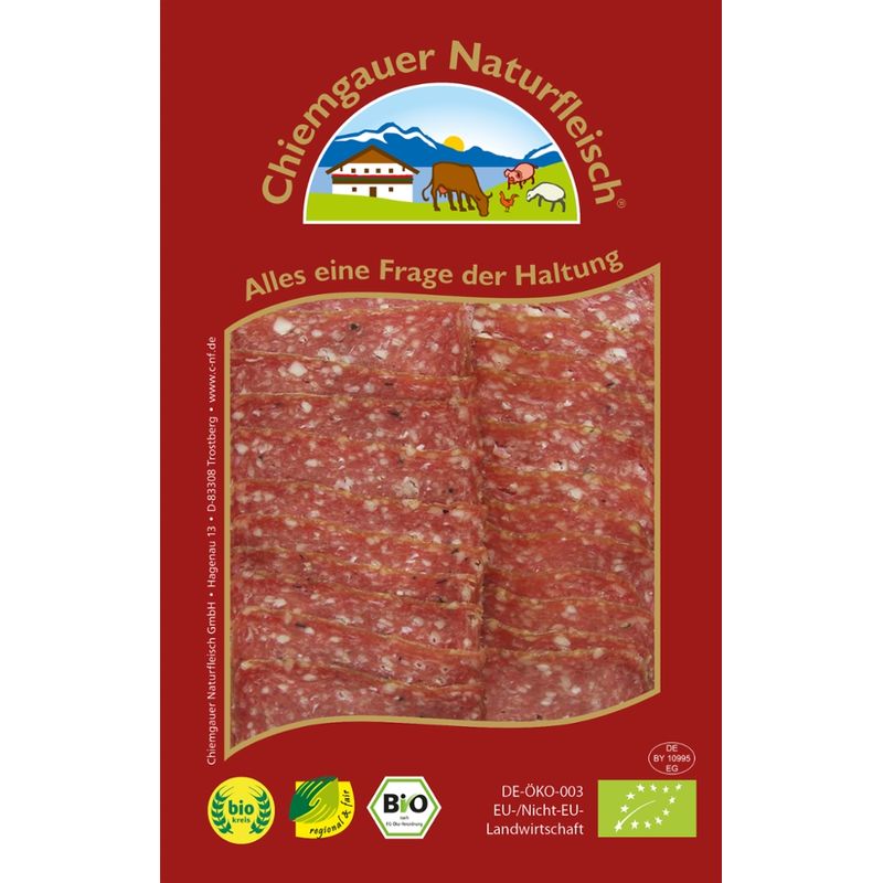 Chiemgauer Naturfleisch Putensalami pur, geschnitten, 75 g, SB, kbA - Produktbild