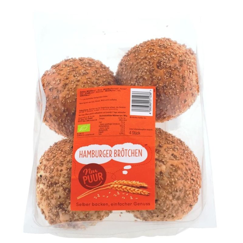 Nur Puur Hamburger Brötchen, 4 Stück - Produktbild