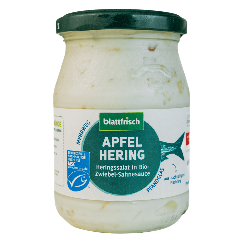 blattfrisch  Apfel Hering - Heringssalat in Bio-Zwiebel-Sahnesauce (Pfandglas 250g) - Produktbild